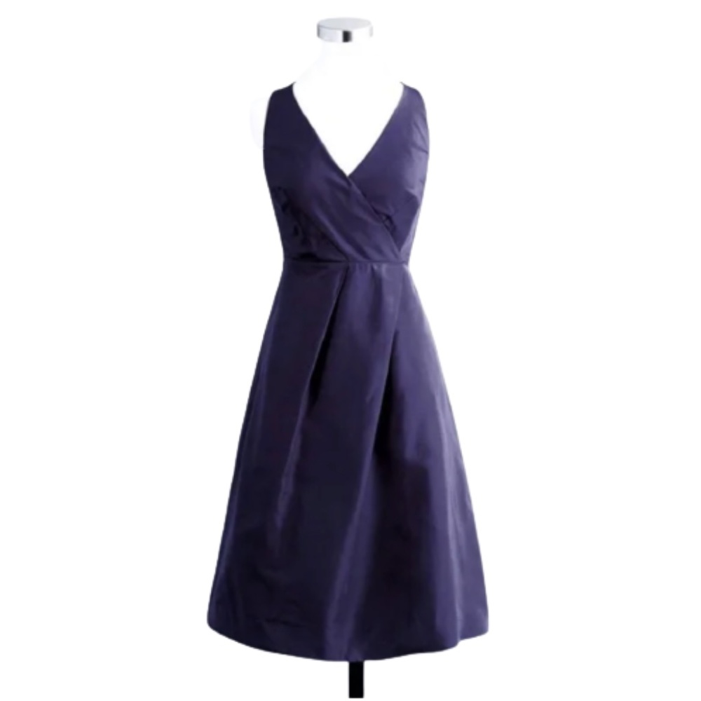 NEW P2 Small JCrew Dress Evie Silk Taffeta bridesmaid Dark Blue Formal Grad Prom